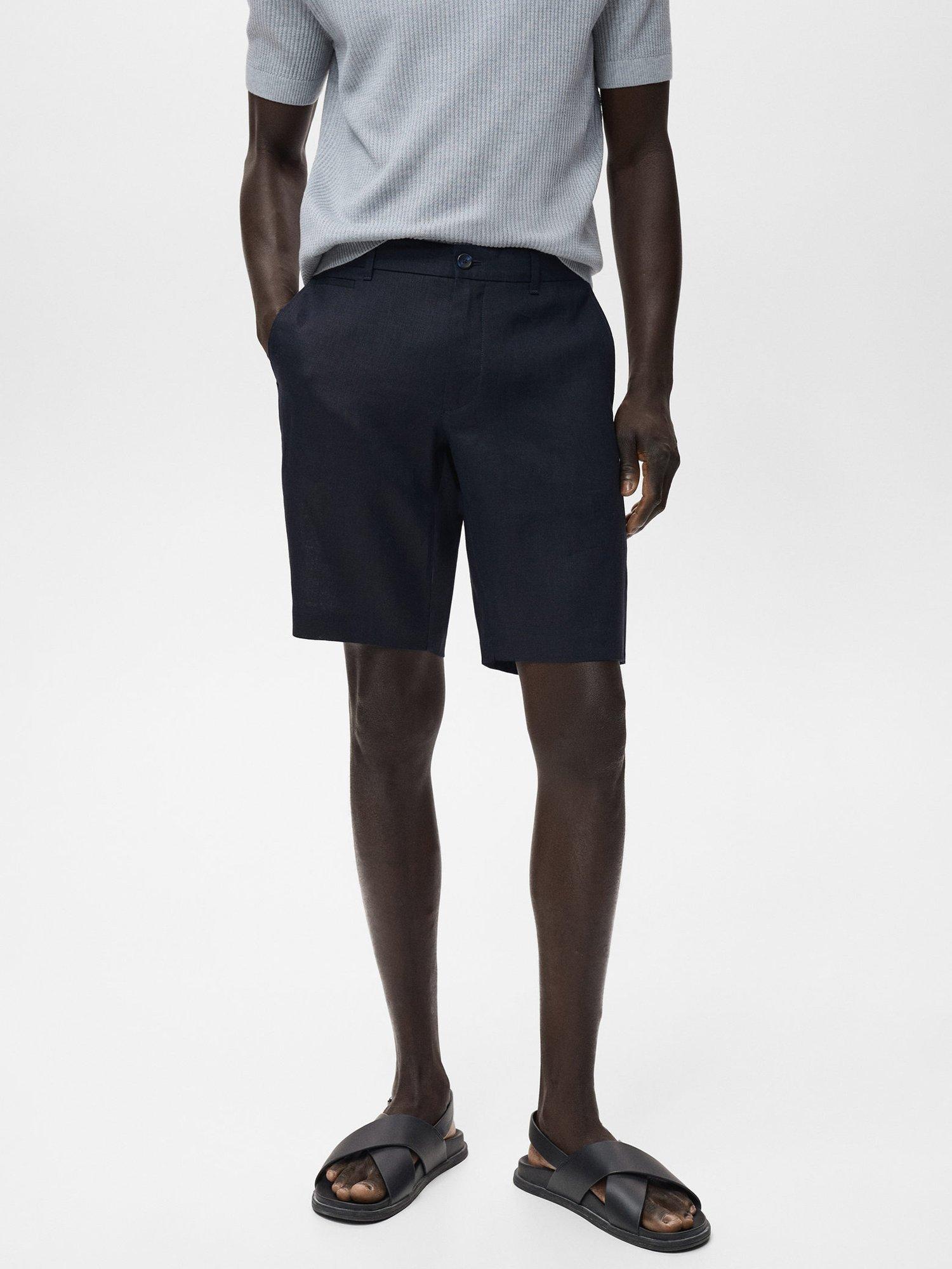 Product image 1 of 8, which shows Mango Carp Linen Shorts, Navy, 29