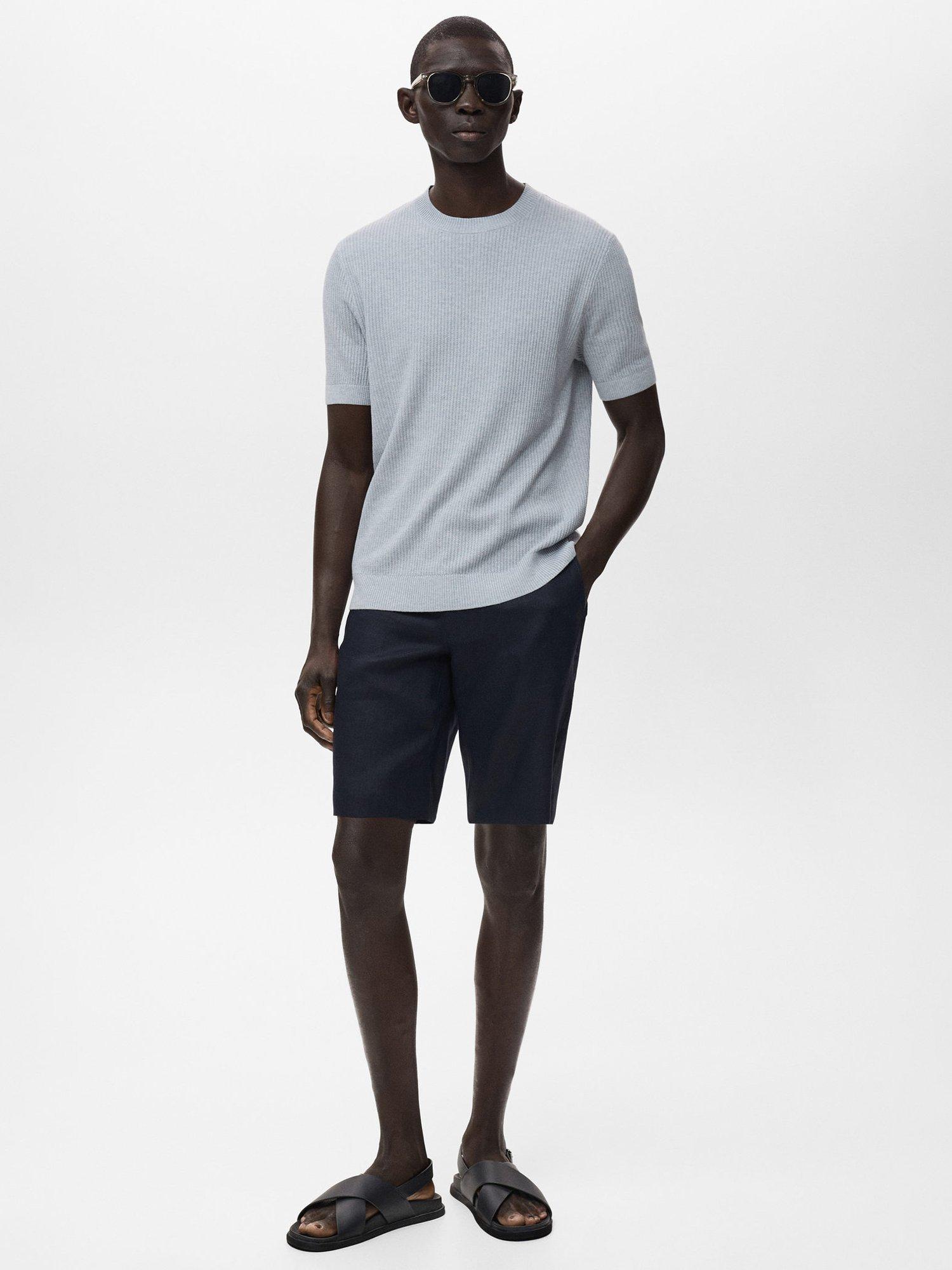 Product image 2 of 8, which shows Mango Carp Linen Shorts, Navy, 29