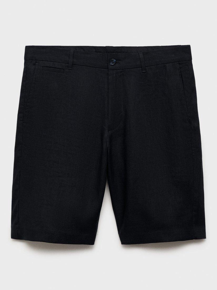 Product image 3 of 8, which shows Mango Carp Linen Shorts, Navy, 29