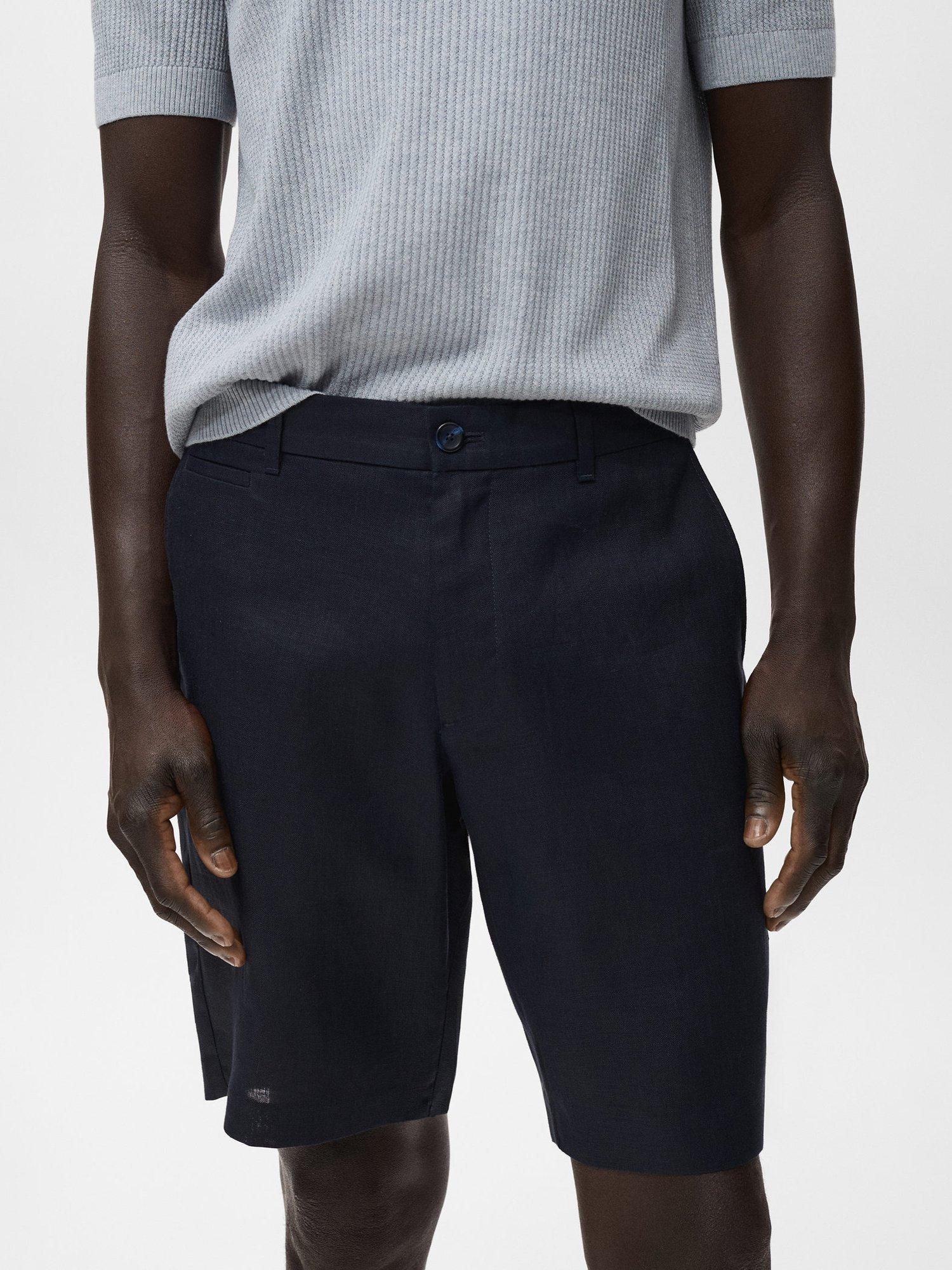 Product image 6 of 8, which shows Mango Carp Linen Shorts, Navy, 29
