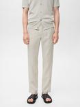 Mango Oyster Linen Trousers, Pastel Brown