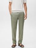 Mango Oyster Linen Trousers, Green