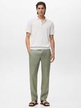 Mango Oyster Linen Trousers, Green