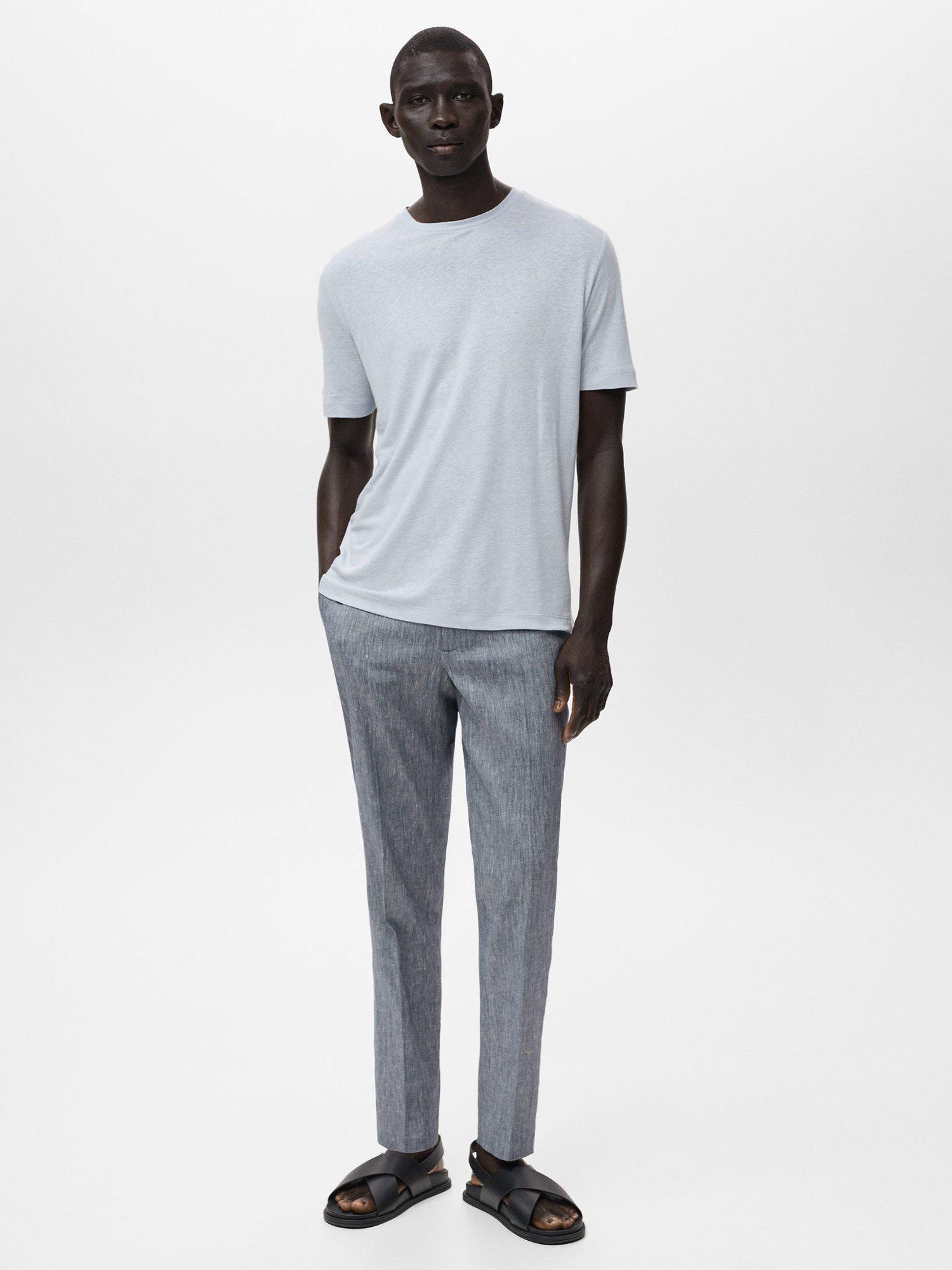 Product image 2 of 9, which shows Mango Liman Linen Blend T-Shirt, Aqua, L