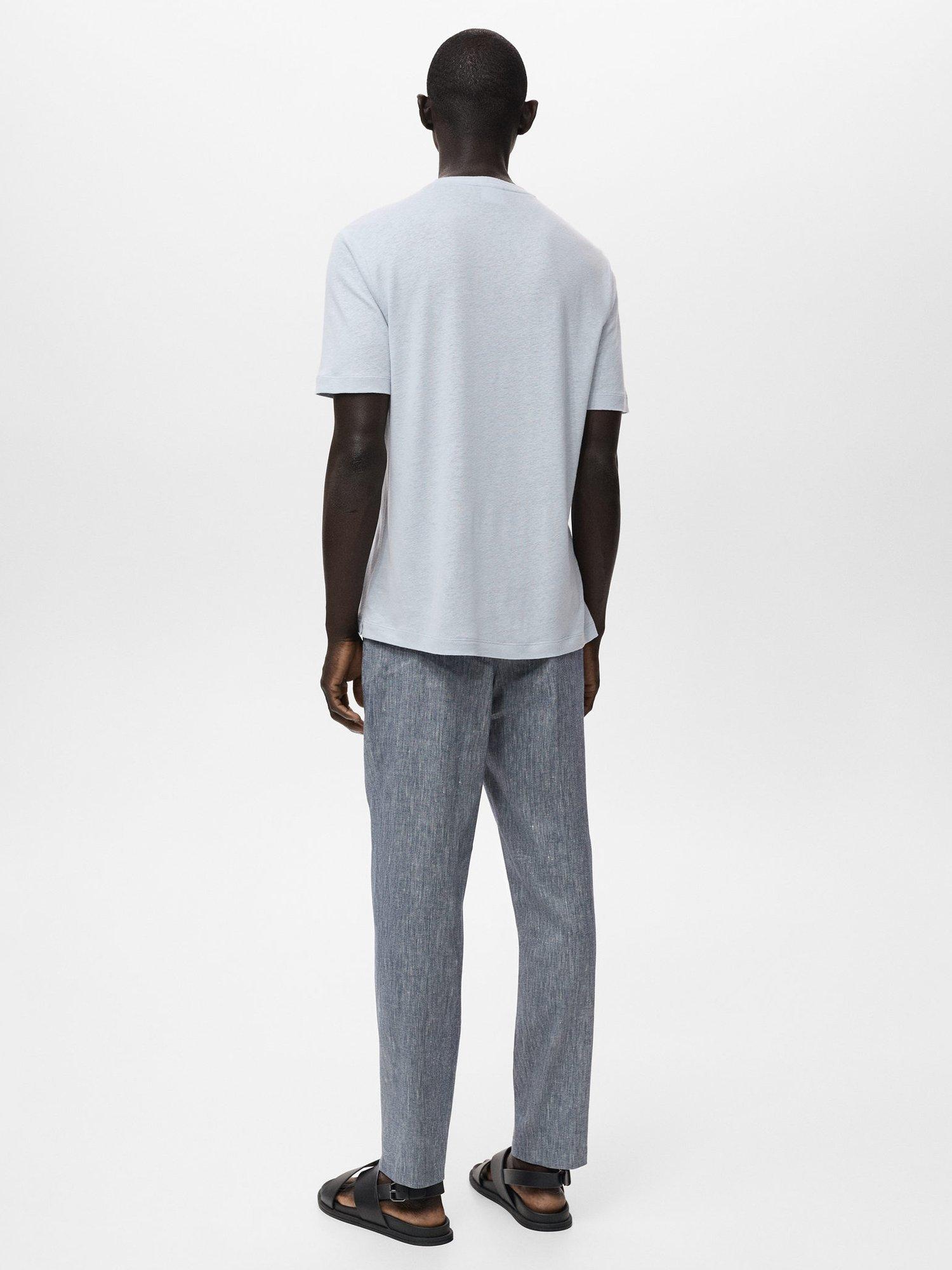 Product image 4 of 9, which shows Mango Liman Linen Blend T-Shirt, Aqua, L