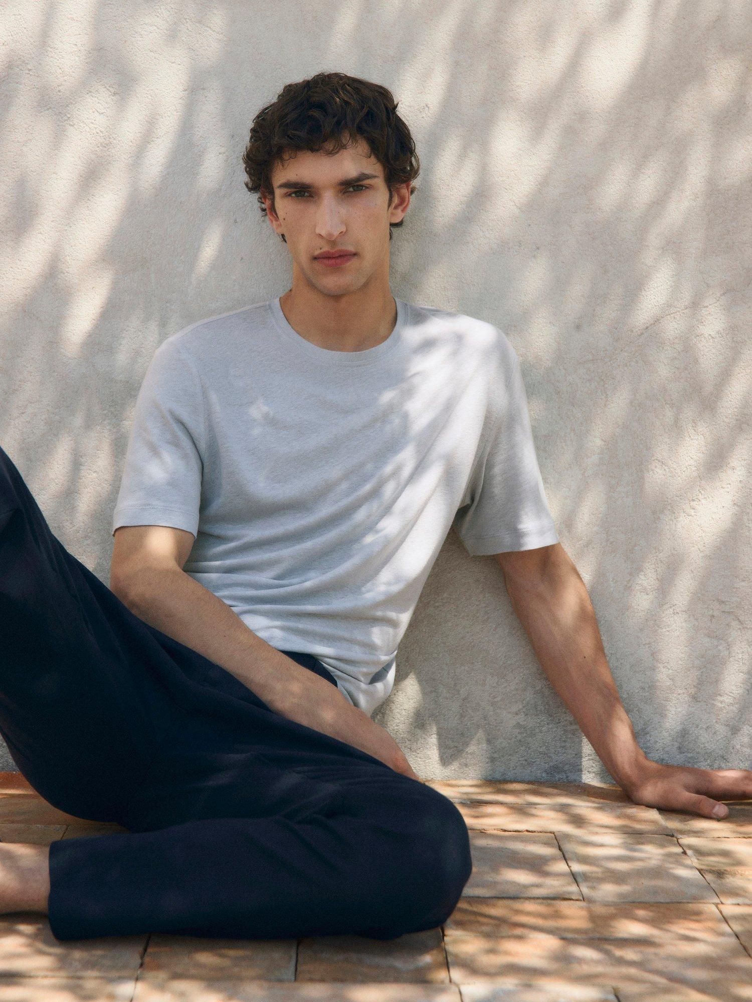 Product image 8 of 9, which shows Mango Liman Linen Blend T-Shirt, Aqua, L