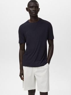 Mango Liman Linen Blend T-Shirt, Navy