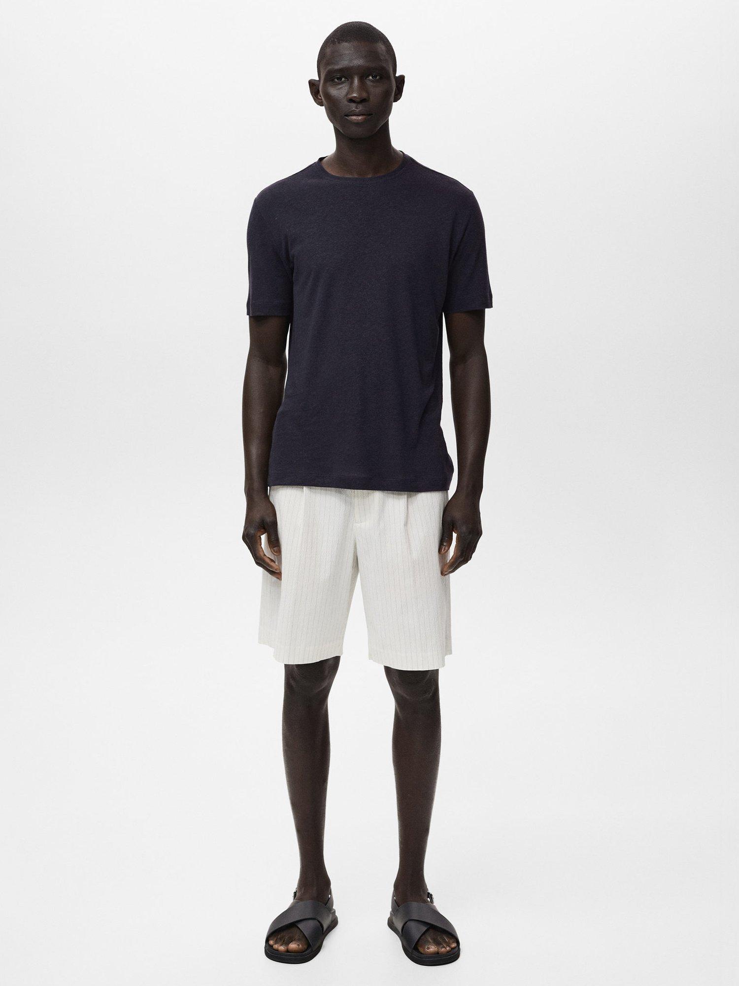 Product image 2 of 8, which shows Mango Liman Linen Blend T-Shirt, Navy, XS