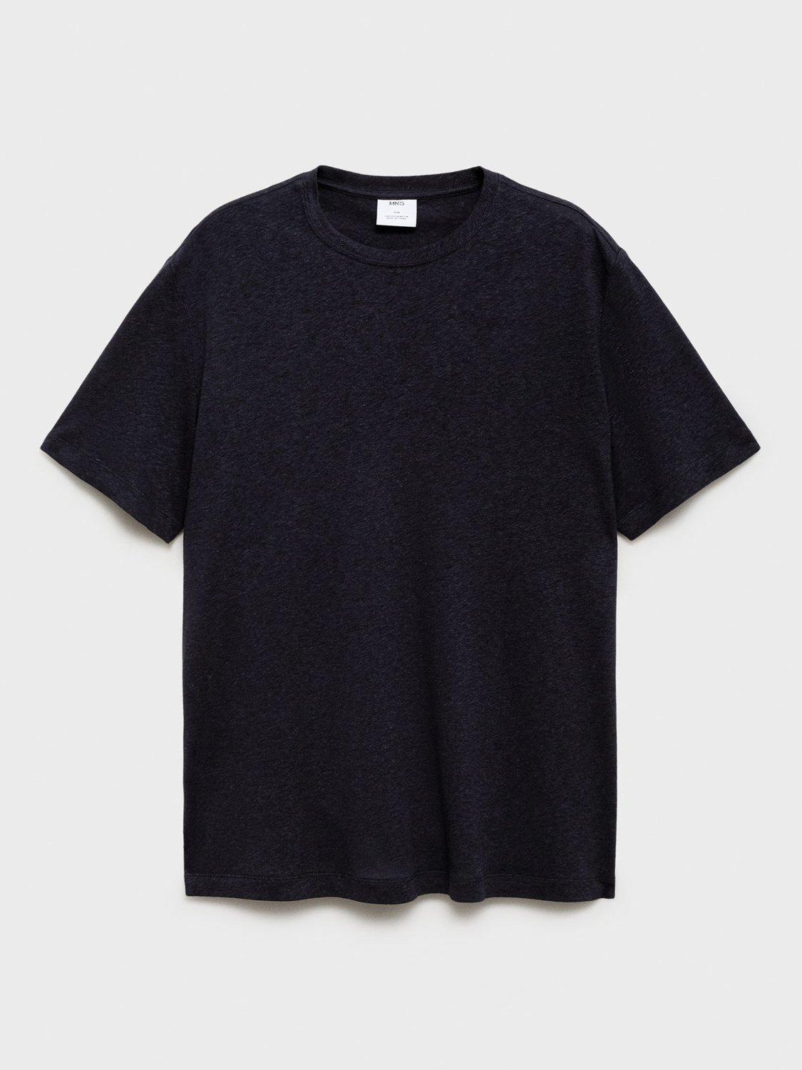 Product image 3 of 8, which shows Mango Liman Linen Blend T-Shirt, Navy, XS