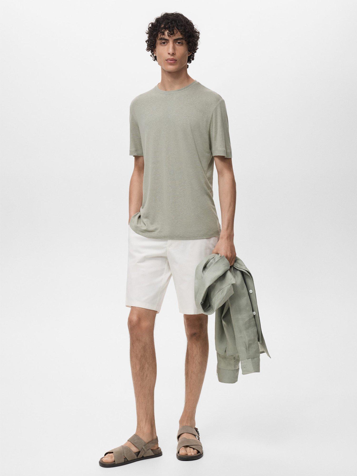 Product image 2 of 9, which shows Mango Liman Linen Blend T-Shirt, Green, XS