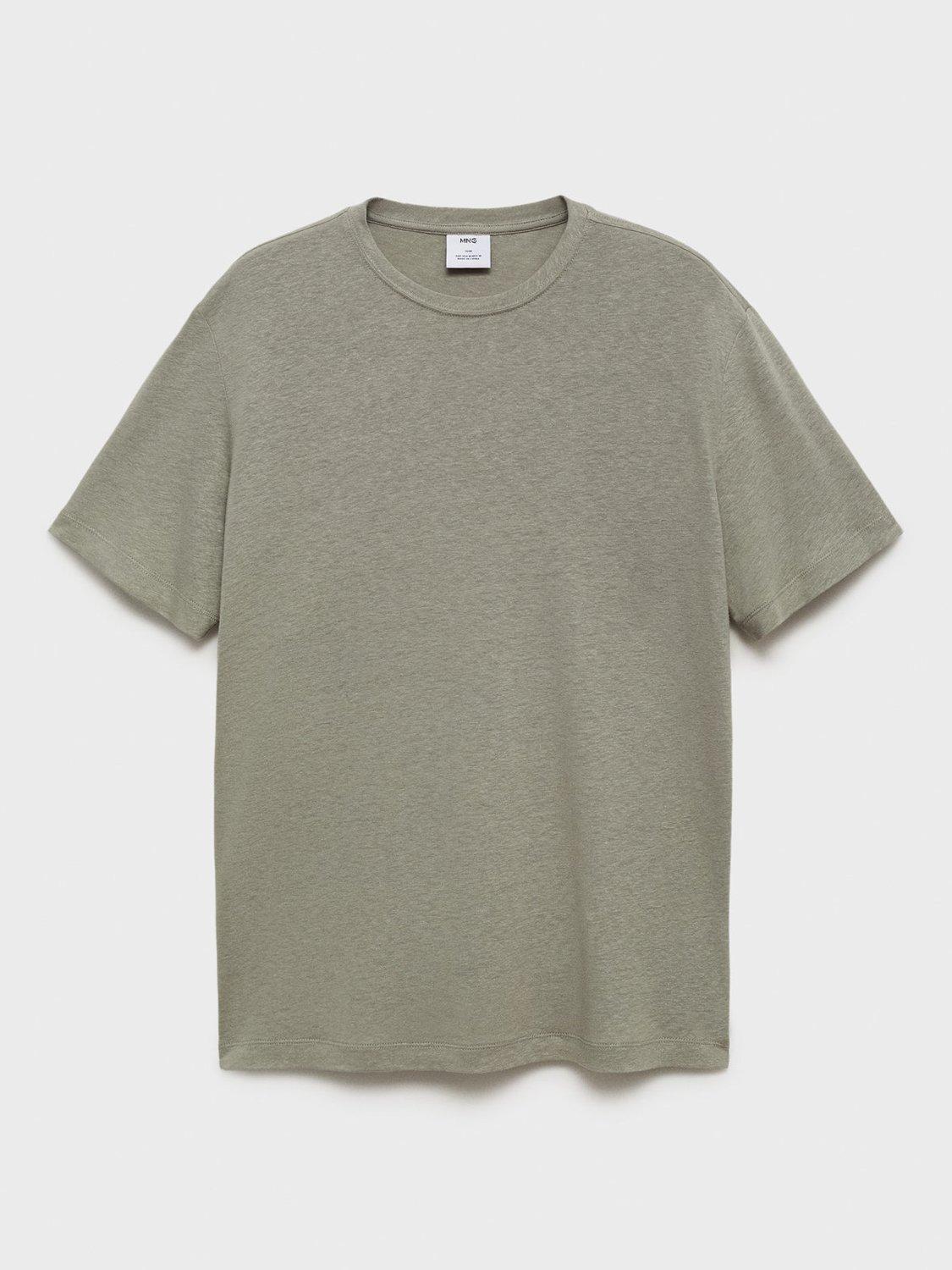 Product image 3 of 9, which shows Mango Liman Linen Blend T-Shirt, Green, XS