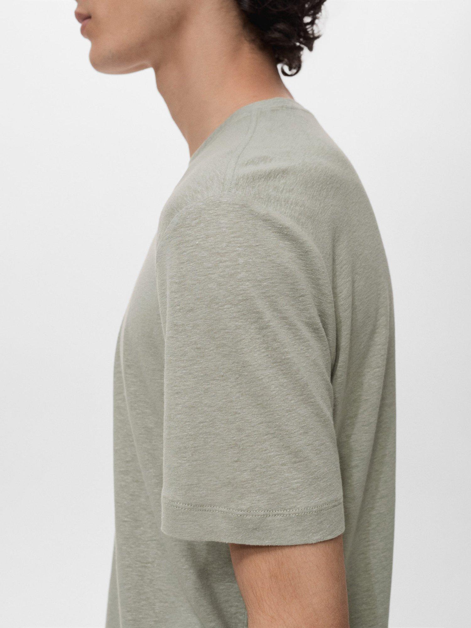 Product image 6 of 9, which shows Mango Liman Linen Blend T-Shirt, Green, XS