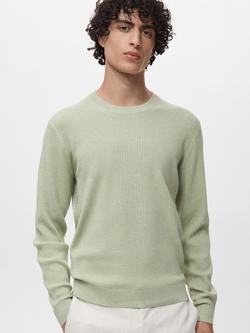 Mango Antigua Crew Neck Jumper, Light Green