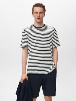 Mango Limar Stripe Linen Blend T-Shirt, Navy