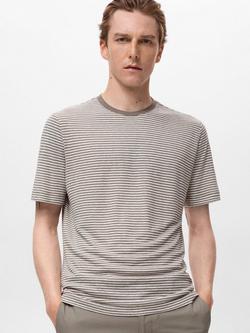 Mango Limar Stripe Linen Blend T-Shirt, Natural White
