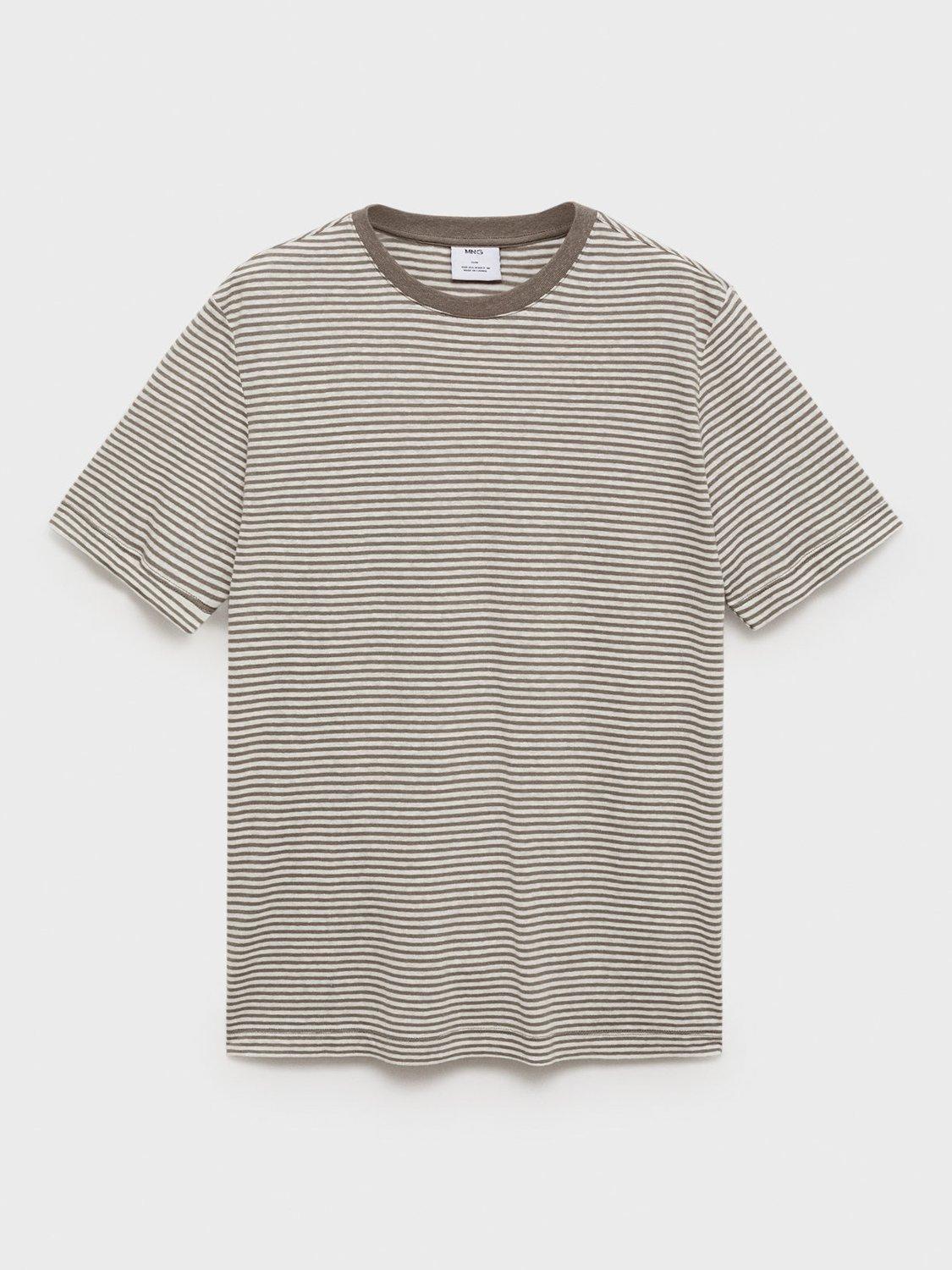 Product image 3 of 8, which shows Mango Limar Stripe Linen Blend T-Shirt, Natural White, XXL