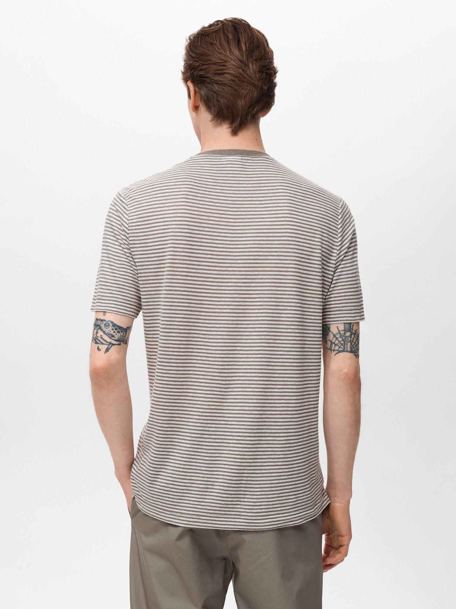 Product image 4 of 8, which shows Mango Limar Stripe Linen Blend T-Shirt, Natural White, XXL