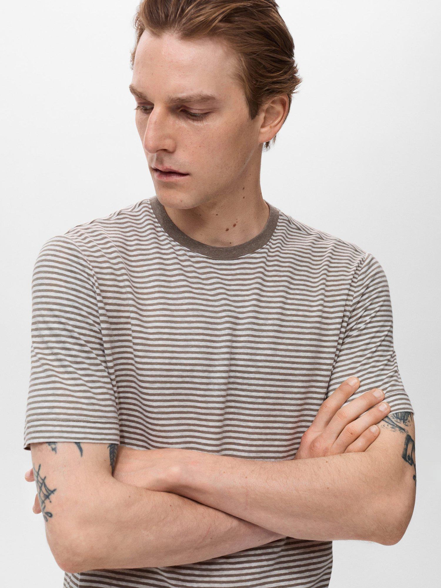 Product image 6 of 8, which shows Mango Limar Stripe Linen Blend T-Shirt, Natural White, XXL