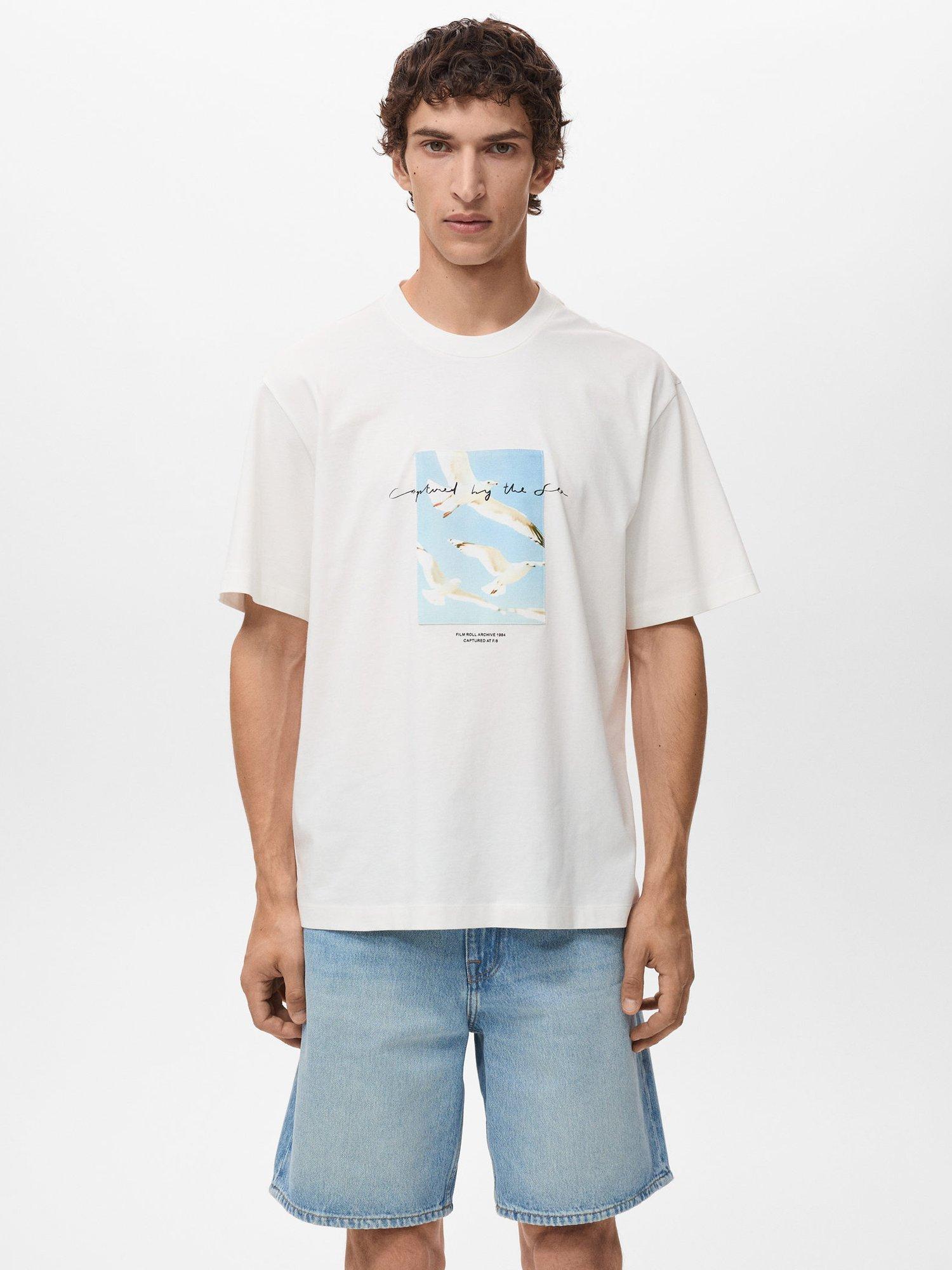 Product image 1 of 8, which shows Mango Seagull Graphic Print Cotton T-Shirt, White/Multi, XS