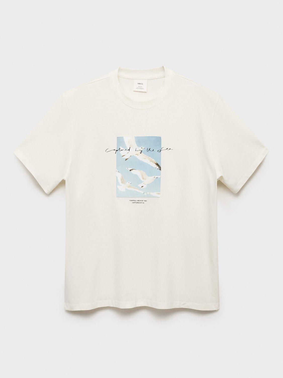 Product image 3 of 8, which shows Mango Seagull Graphic Print Cotton T-Shirt, White/Multi, XS