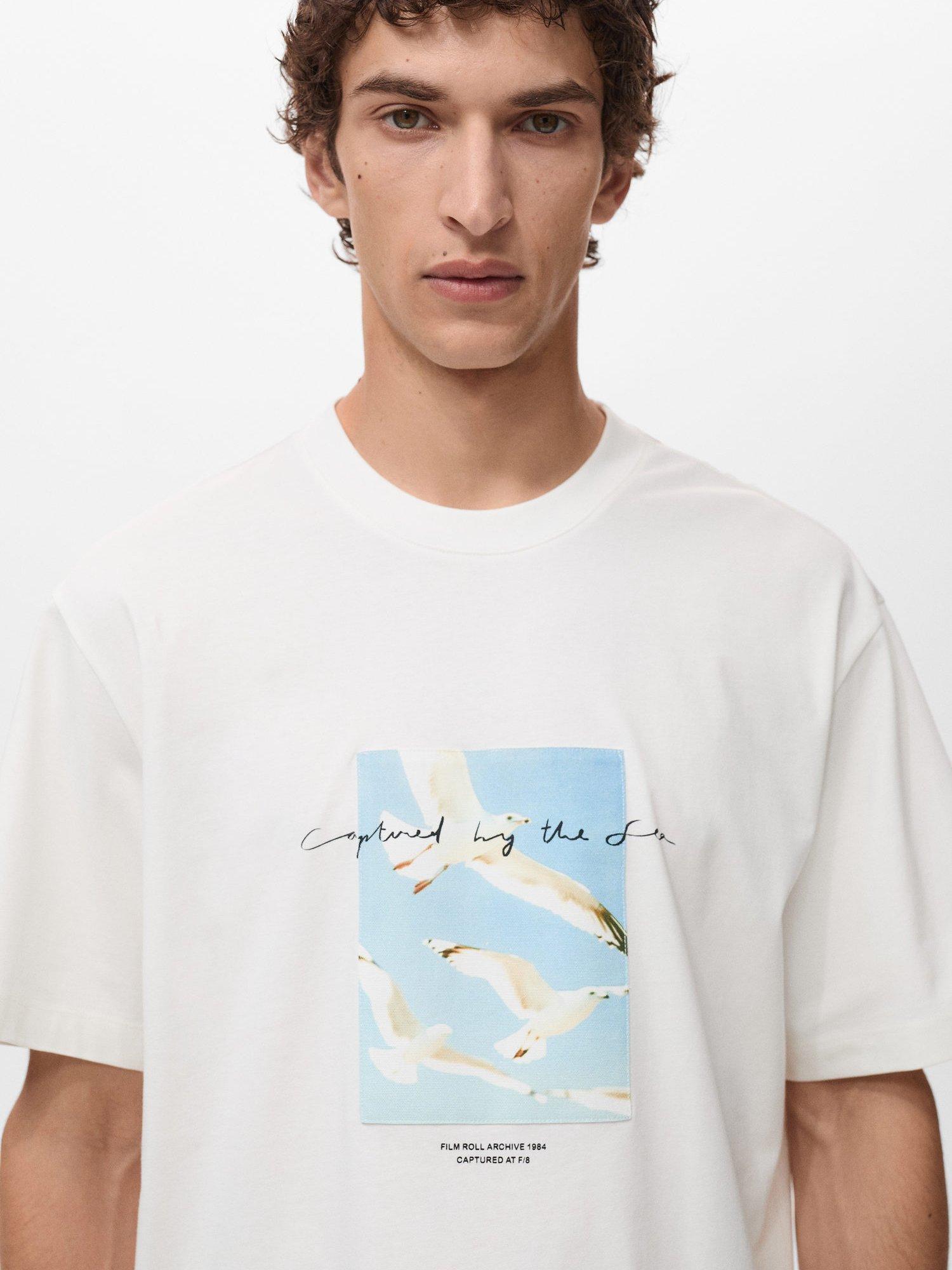 Product image 6 of 8, which shows Mango Seagull Graphic Print Cotton T-Shirt, White/Multi, XS