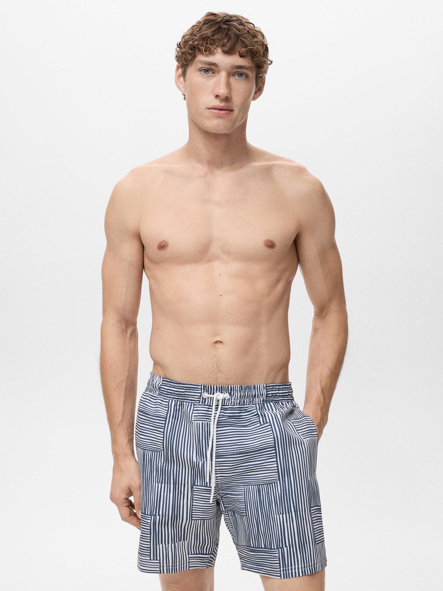 Product image 1 of 8, which shows Mango Stripe Swim Shorts, Medium Blue, S