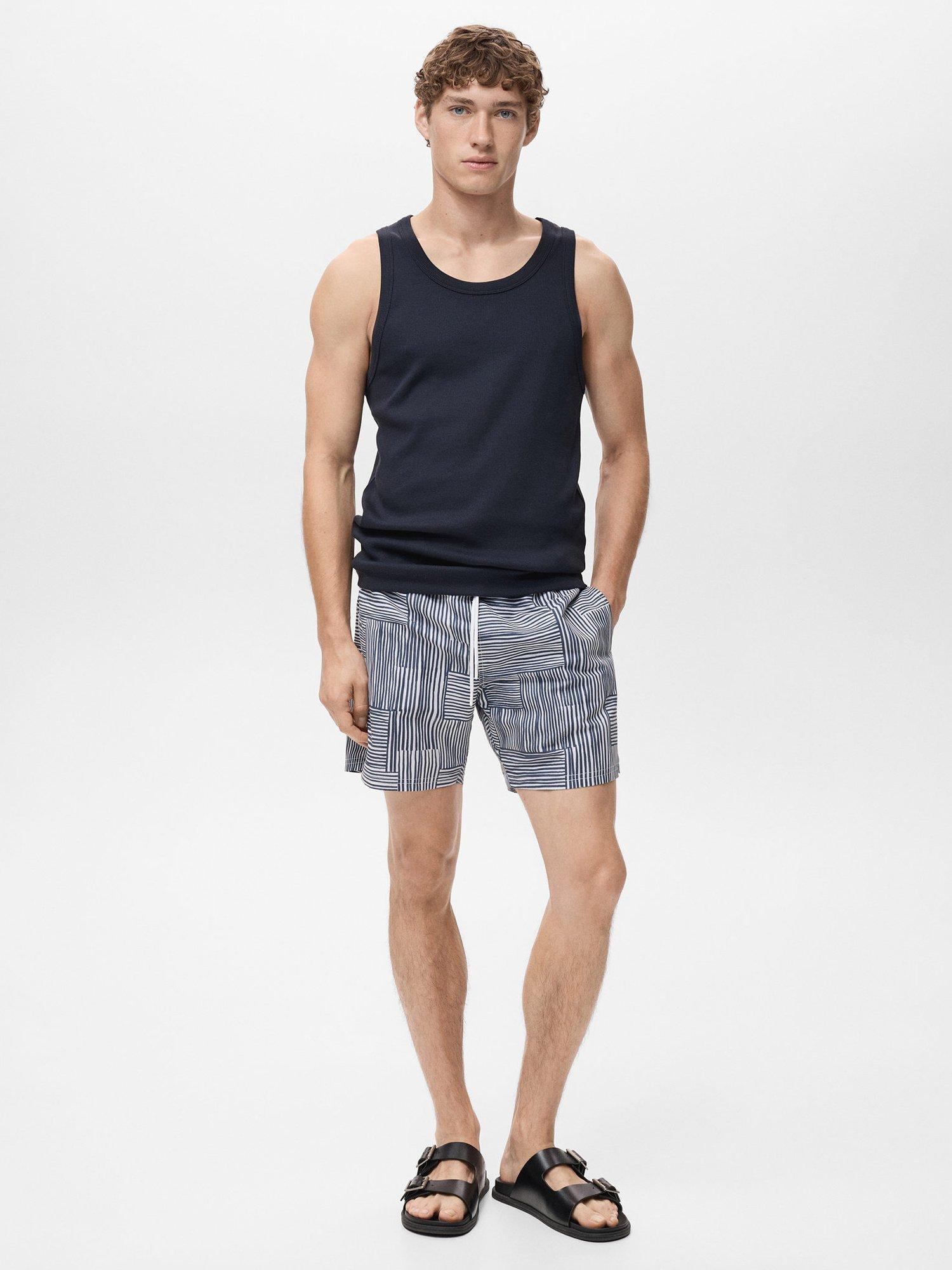 Product image 2 of 8, which shows Mango Stripe Swim Shorts, Medium Blue, S