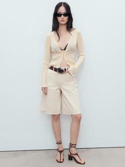 Mango Medusa Cotton Blend  Contrast Trim Cardigan - view 2, Natural White