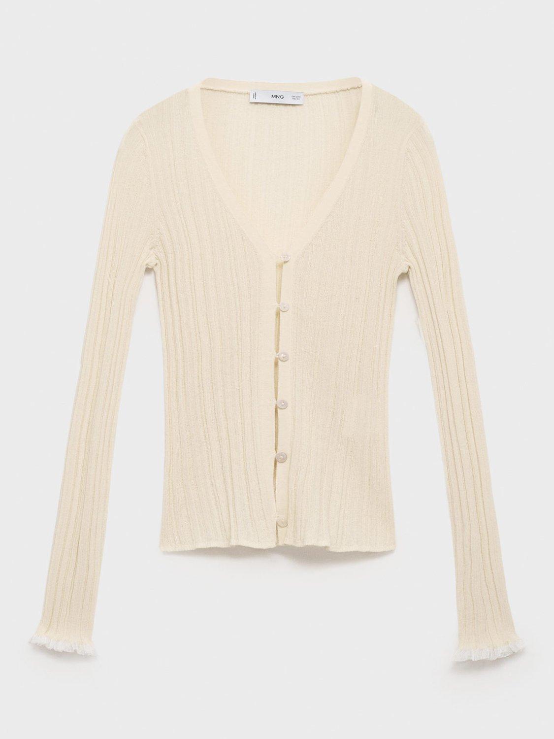 Product image 3 of 7, which shows Mango Medusa Cotton Blend  Contrast Trim Cardigan , Natural White, L