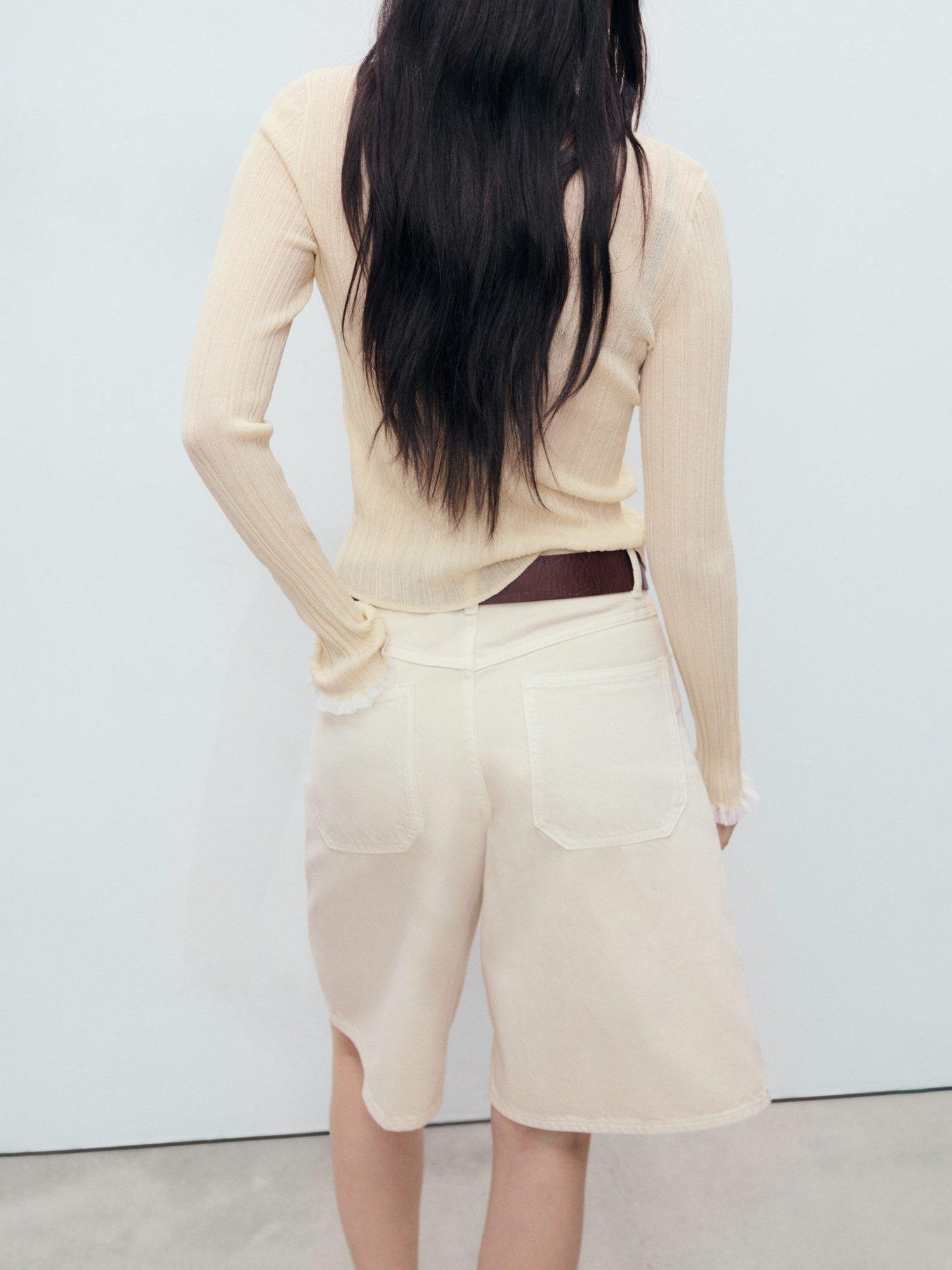 Product image 4 of 7, which shows Mango Medusa Cotton Blend  Contrast Trim Cardigan , Natural White, L