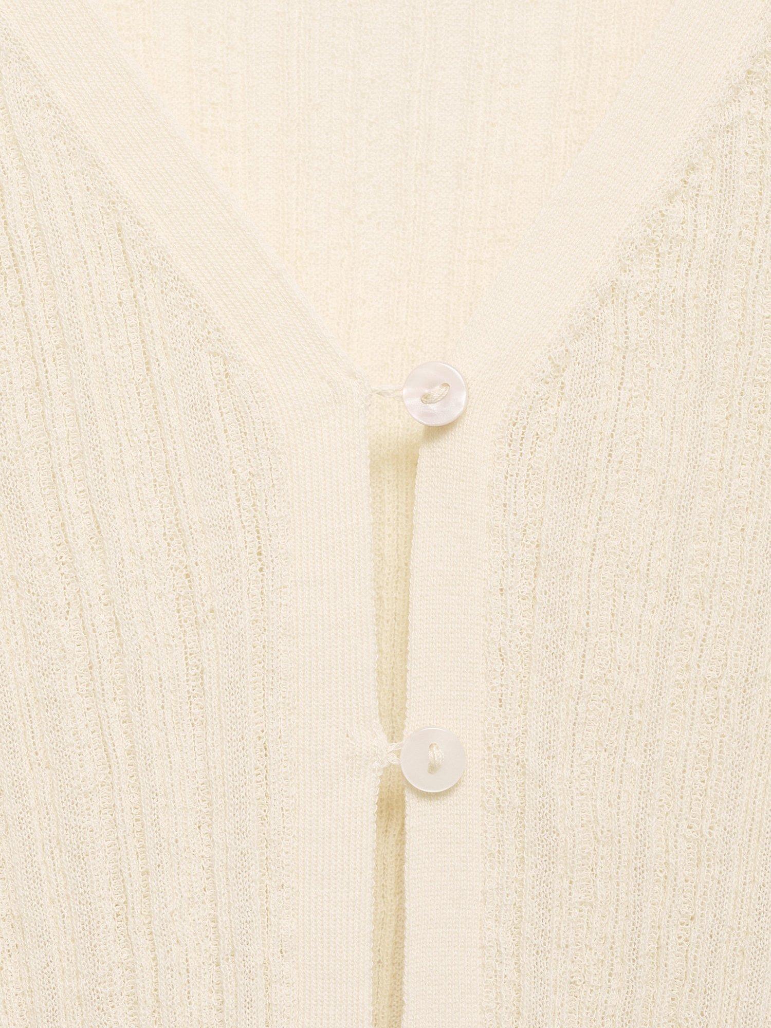 Product image 5 of 7, which shows Mango Medusa Cotton Blend  Contrast Trim Cardigan , Natural White, L