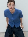 Mango Toti Short Sleeve Cardigan, Bright Blue