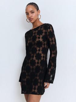 Mango Cranky Crochet Mini Dress, Black, Black