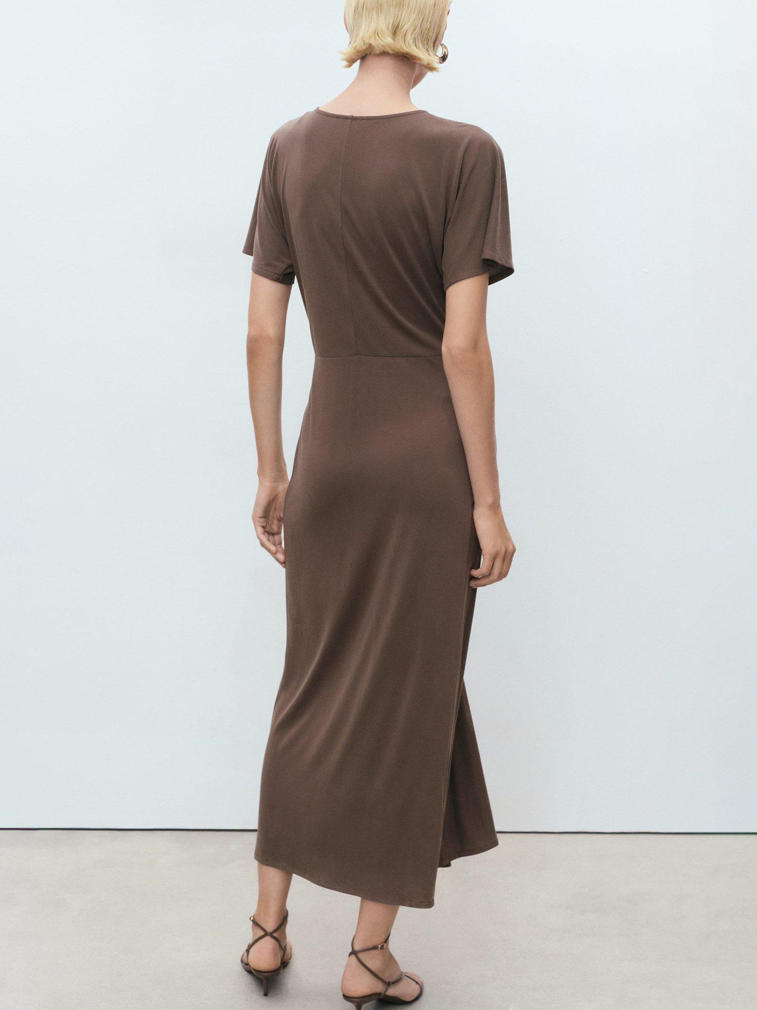 Product image 4 of 8, which shows Mango Ricarda V-Neck Gathered Dress, Brown, 8