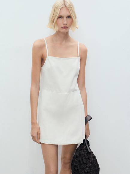 Mango Tere Cotton Short Denim Pinafore Dress, White