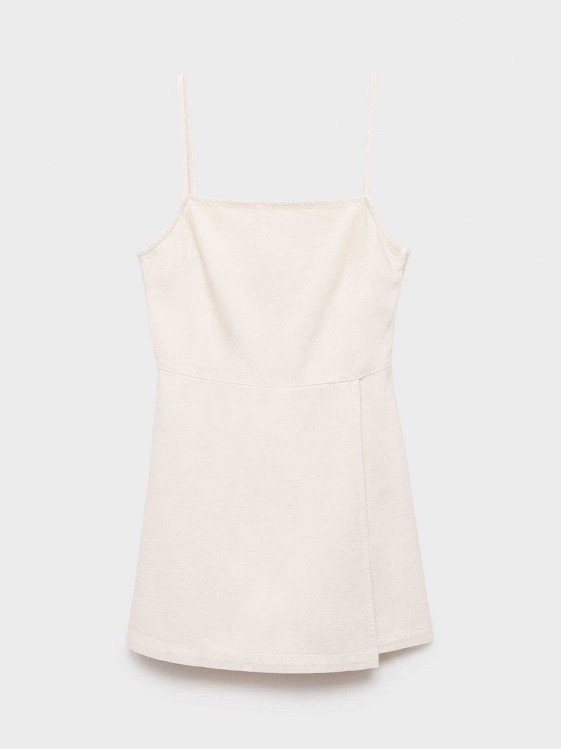 Product image 3 of 7, which shows Mango Tere Cotton Short Denim Pinafore Dress, White, L