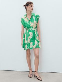 Mango Floral Belt Printed Midi Dress - view 2, Green/Multi