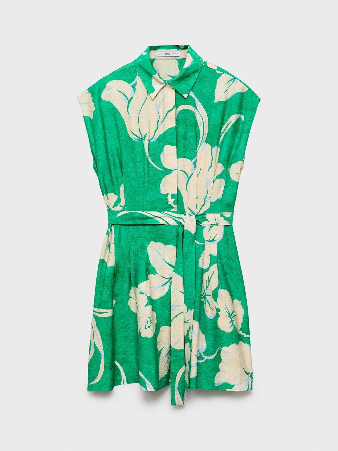 Product image 3 of 6, which shows Mango Floral Belt Printed Midi Dress, Green/Multi, 10