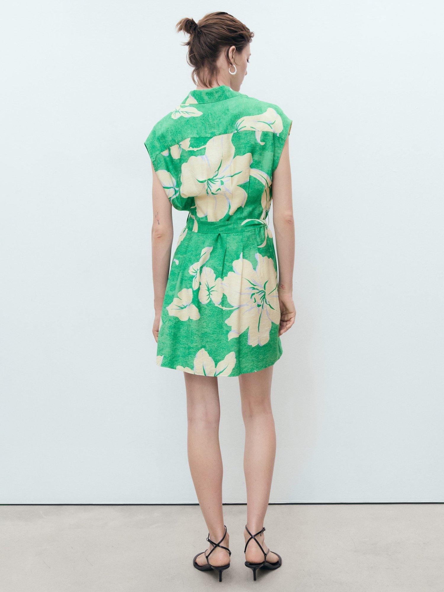 Product image 4 of 6, which shows Mango Floral Belt Printed Midi Dress, Green/Multi, 10