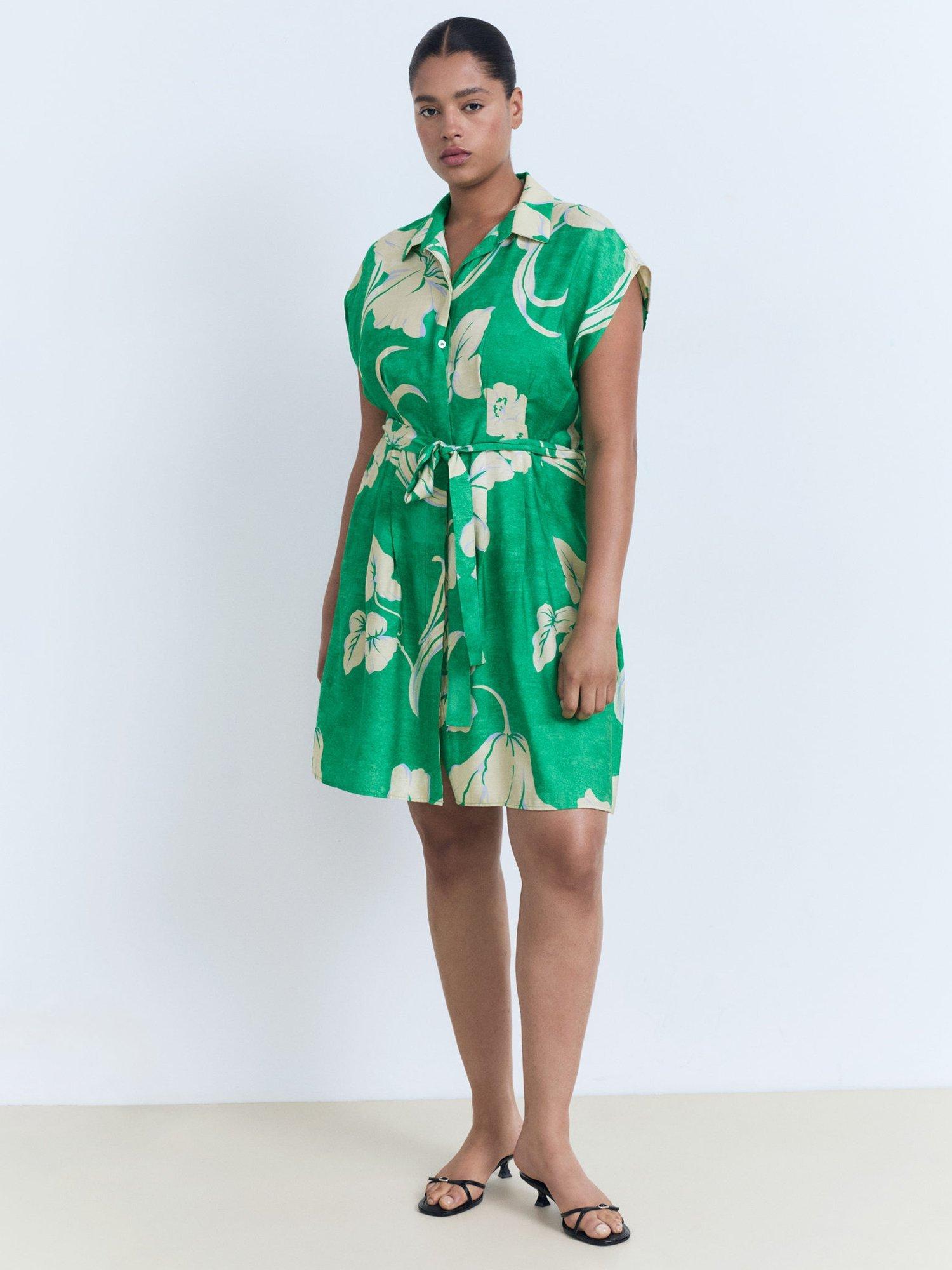 Product image 5 of 6, which shows Mango Floral Belt Printed Midi Dress, Green/Multi, 10