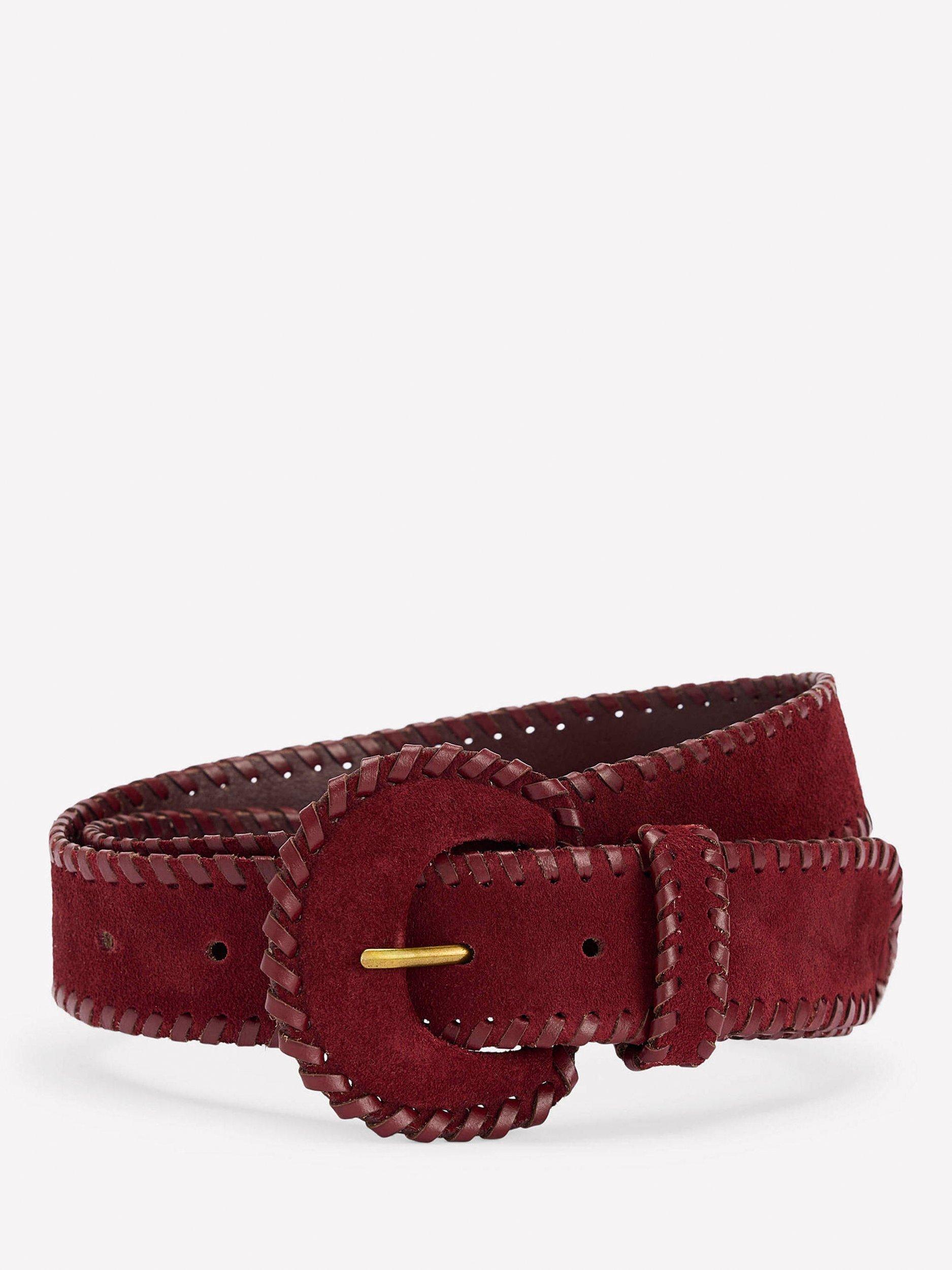 Product image 1 of 3, which shows Boden Whipstitched Suede Belt, Oxblood, XS
