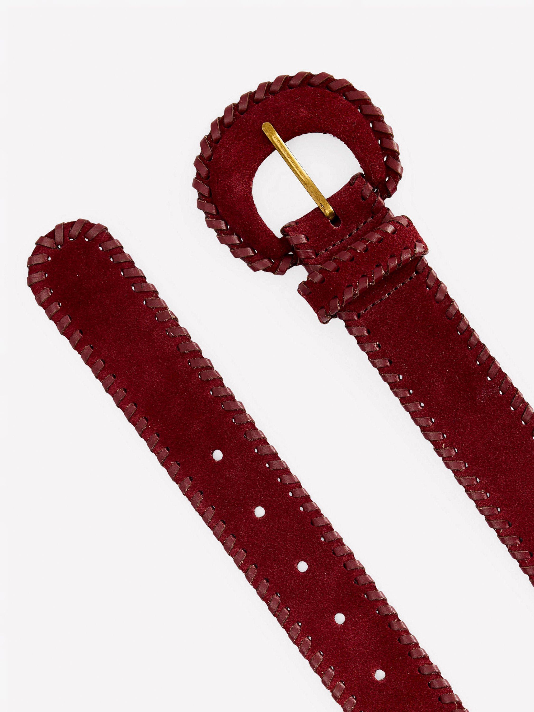 Product image 2 of 3, which shows Boden Whipstitched Suede Belt, Oxblood, XS
