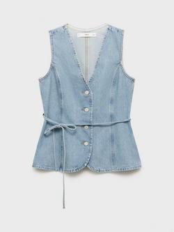 Mango Daphne Denim Waistcoat, Open Blue, Open Blue