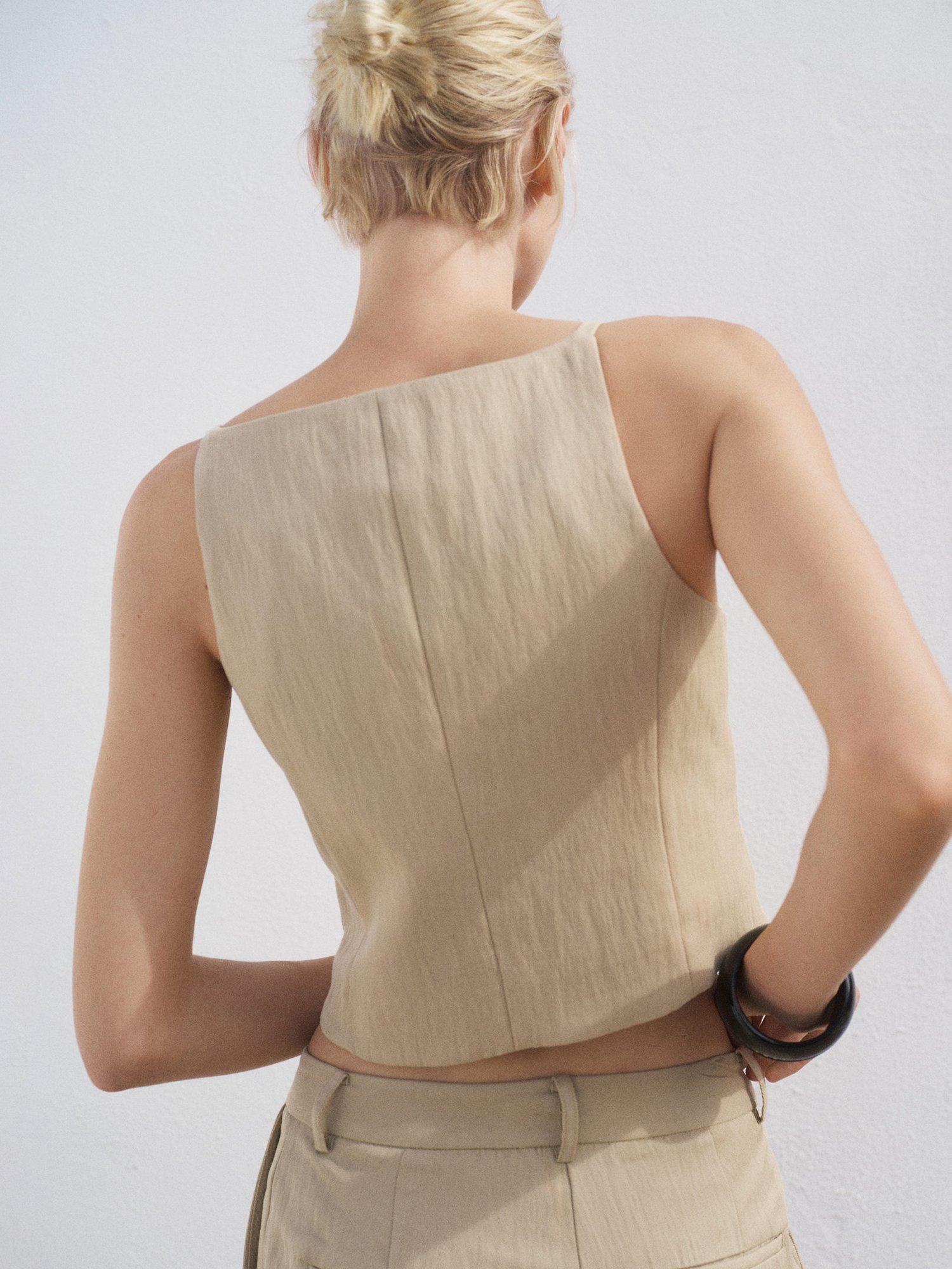 Product image 4 of 8, which shows Mango Deia Strappy Waistcoat, Light Beige, L