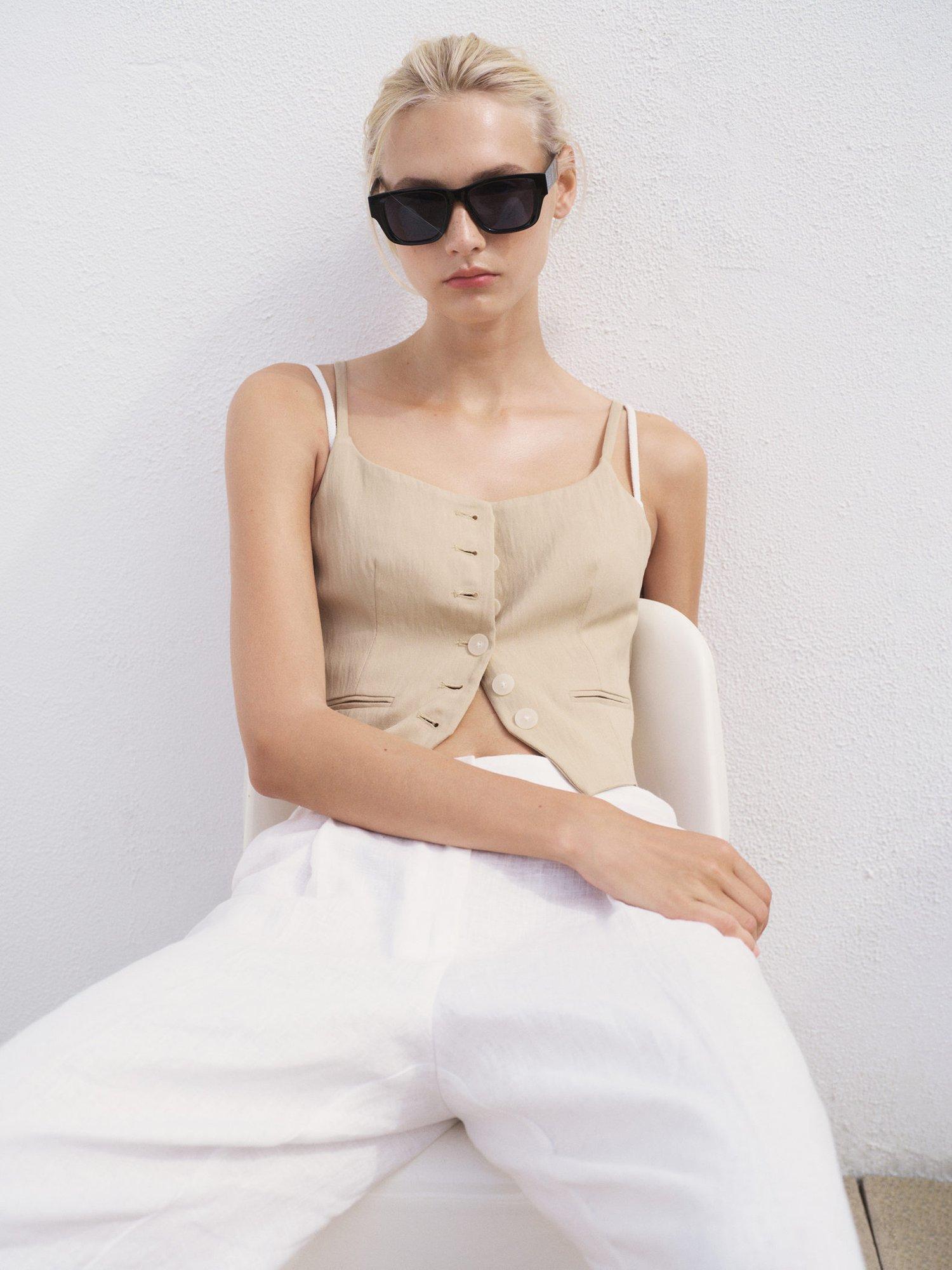 Product image 7 of 8, which shows Mango Deia Strappy Waistcoat, Light Beige, L