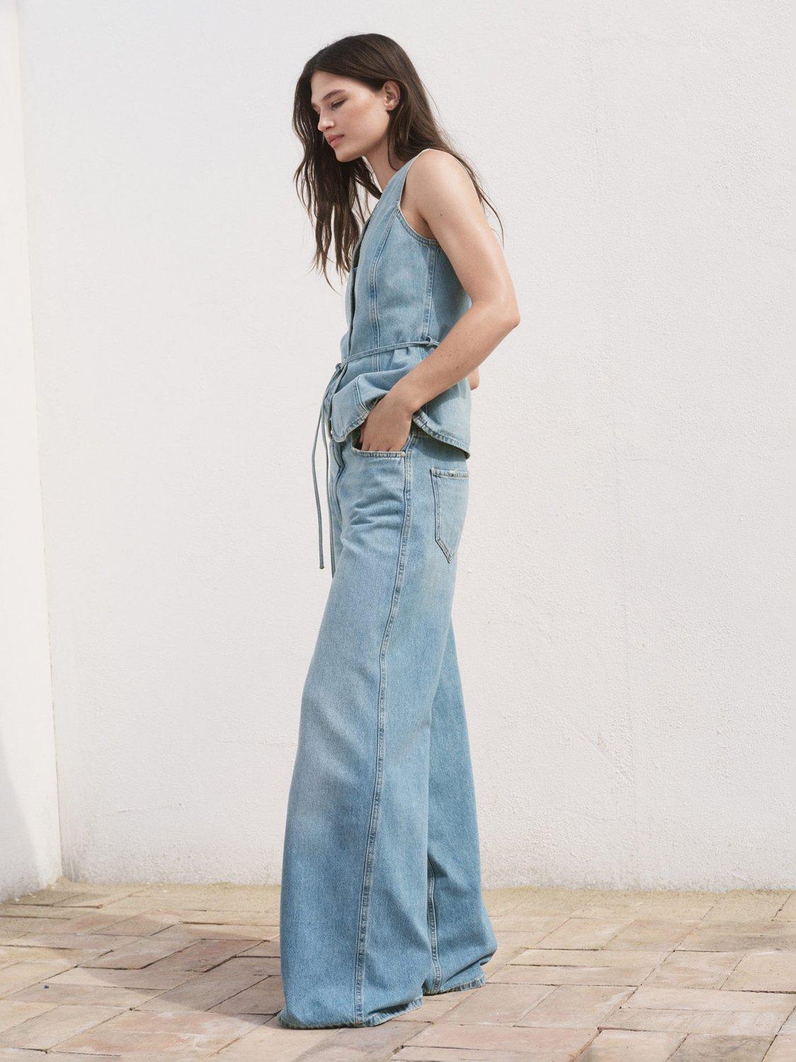 Product image 2 of 8, which shows Mango Daphne High Rise Wide Leg Jeans, Mid Blue, 4