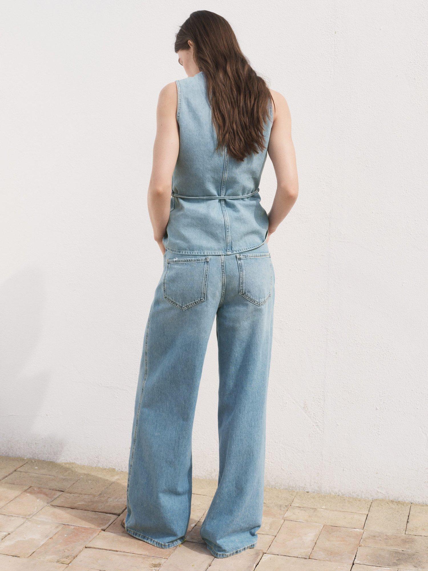 Product image 4 of 8, which shows Mango Daphne High Rise Wide Leg Jeans, Mid Blue, 4