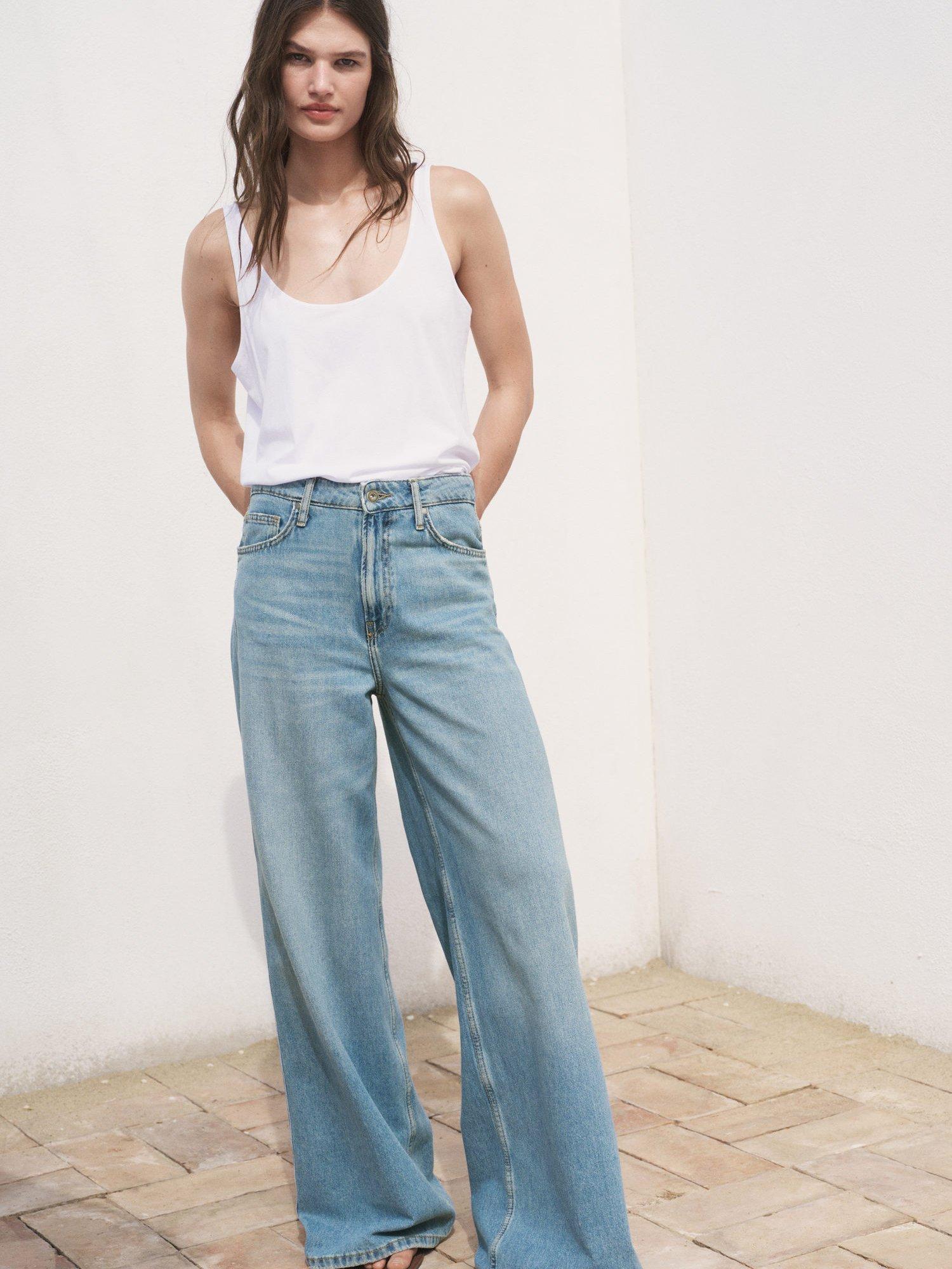 Product image 6 of 8, which shows Mango Daphne High Rise Wide Leg Jeans, Mid Blue, 4