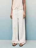 Mango Massy Cotton Flower Embroidered Wide Leg Jeans
