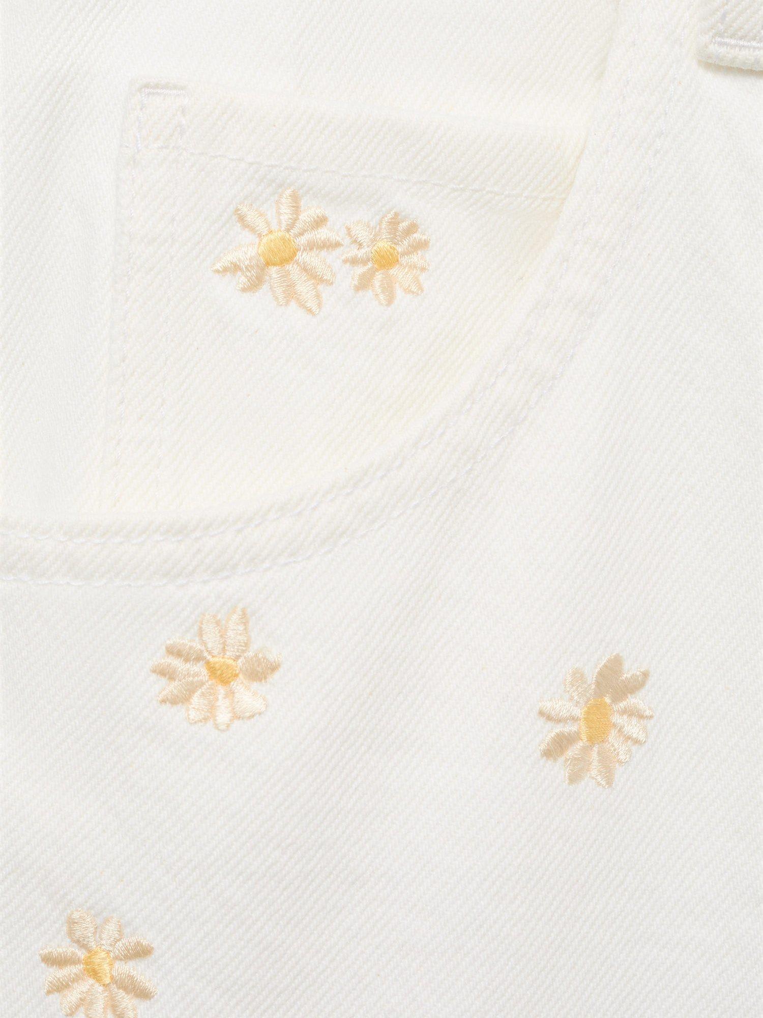 Product image 5 of 7, which shows Mango Massy Cotton Flower Embroidered Wide Leg Jeans, Natural White, 10